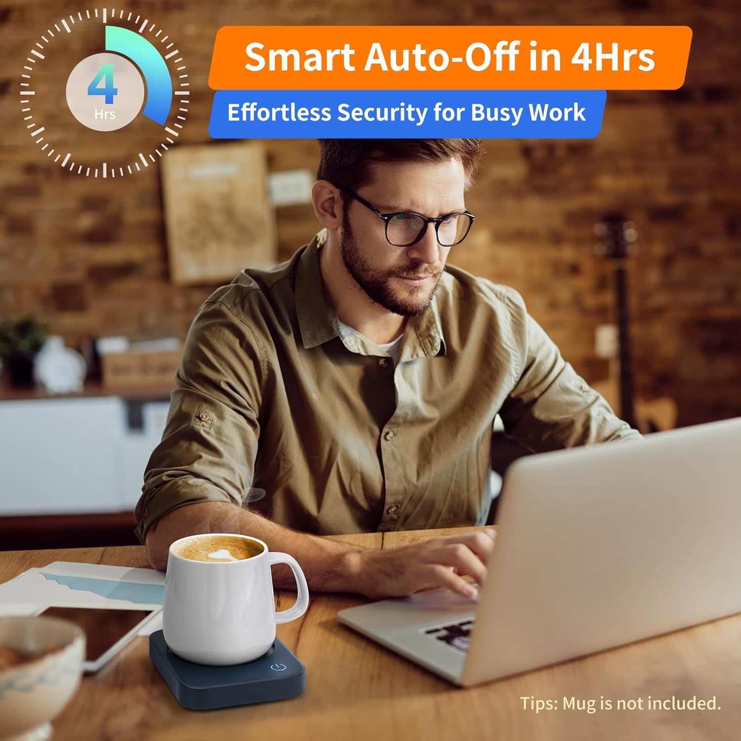 VOBAGA Coffee Mug Warmer for Desk with Auto Shut Off & 3-Temp Settings, Coffee Cup Warmer with Smart Safety Alert Home Office Accessory, Perfect for Coffee, Tea, Milk (No Mug)